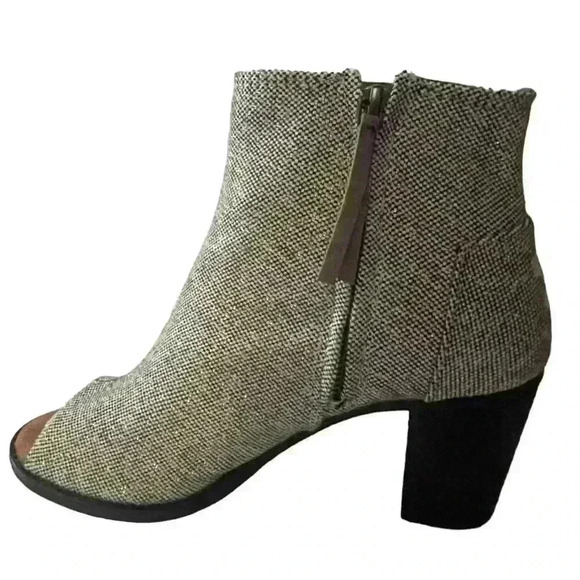 TOMS Majorca Women's Booties Gray And Gold Block Heel Peep Toe Size 7.5 / 38 - Picture 8 of 11